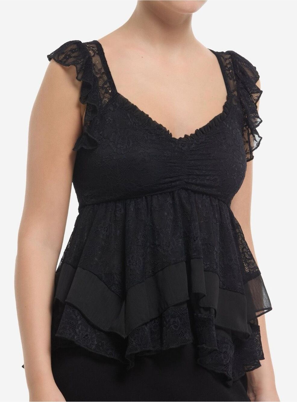 COSMIC AURA Black Lace Layered Tank Top Ruffle Hot Topic Goth Medium